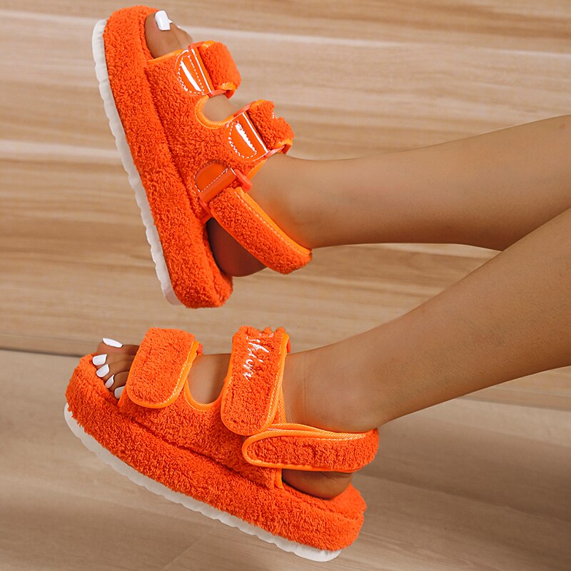 Thick Sole Slide Sandals for Women, Soft Plush Platform Slides