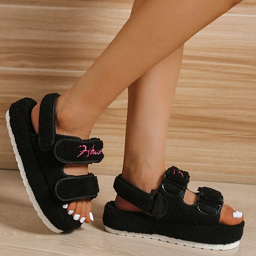 Thick Sole Slide Sandals for Women, Soft Plush Platform Slides