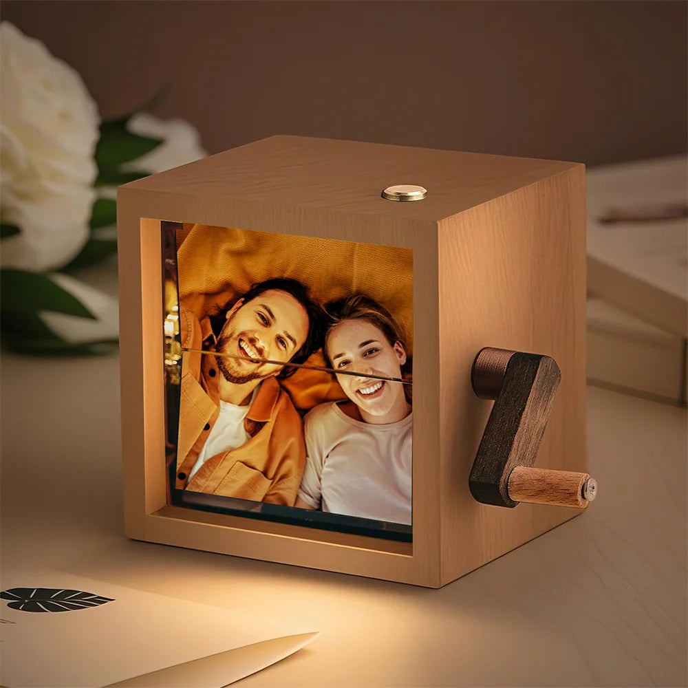 Hand Cranked Photo Flip book Box Solid wood slightly different colors