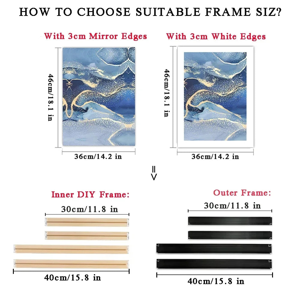 Customized DIY Frame Kit Gold Black Metal Aluminum Outer Frame and Wooden Inner Frame
