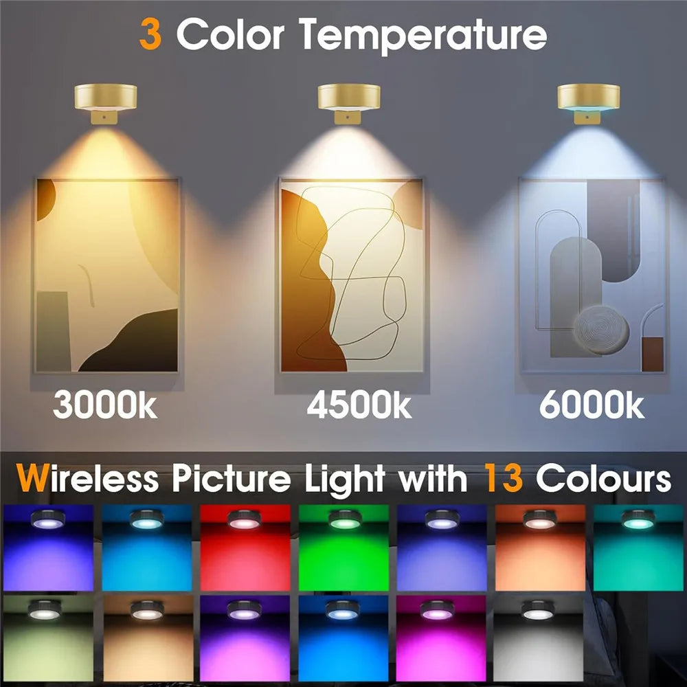 3 Color Wireless Wall Light Dimmable Led Spotlight Battery Powered Lamp Home Wall Lamp Led Lights