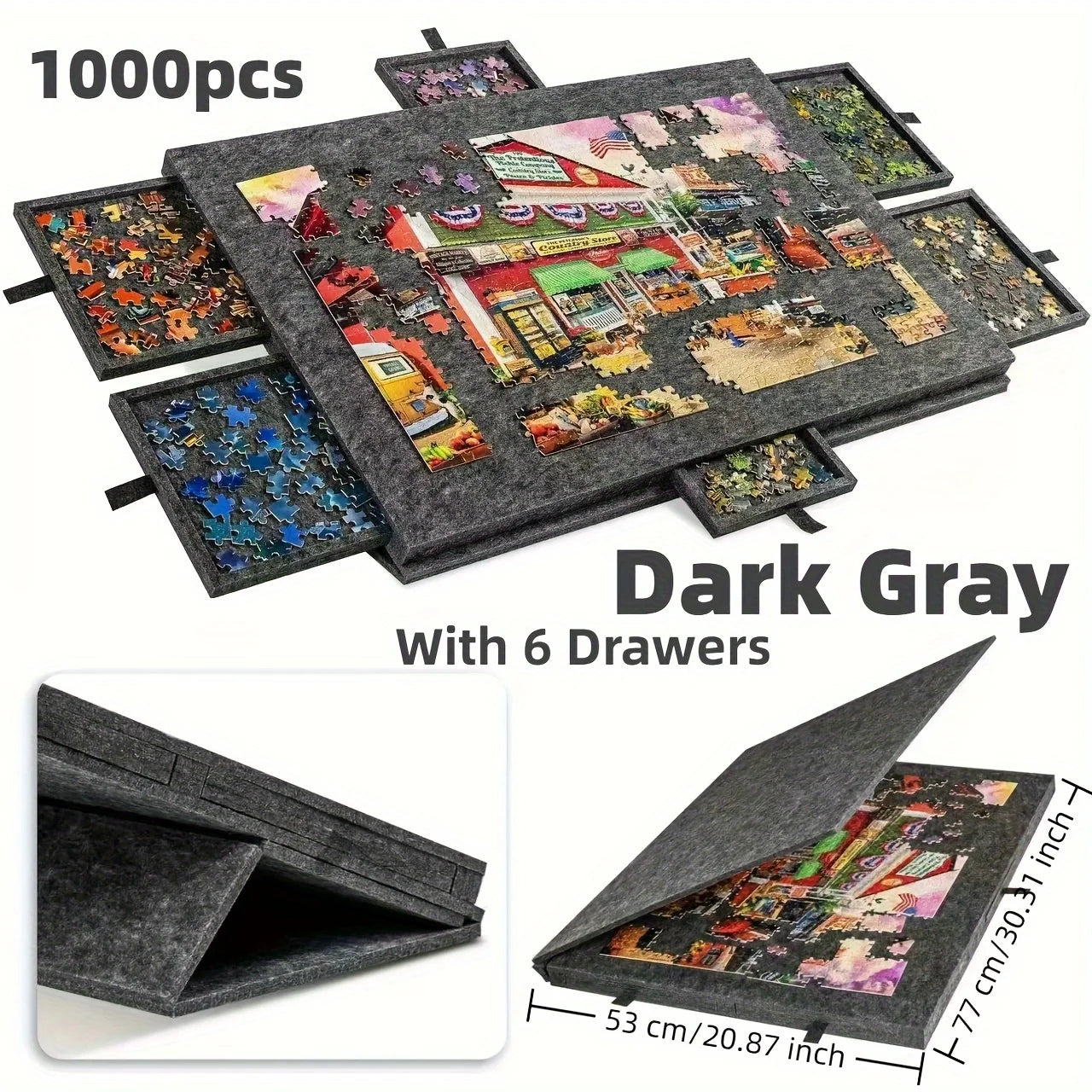 1000pcs Puzzle Board W/6 Sliding Drawers