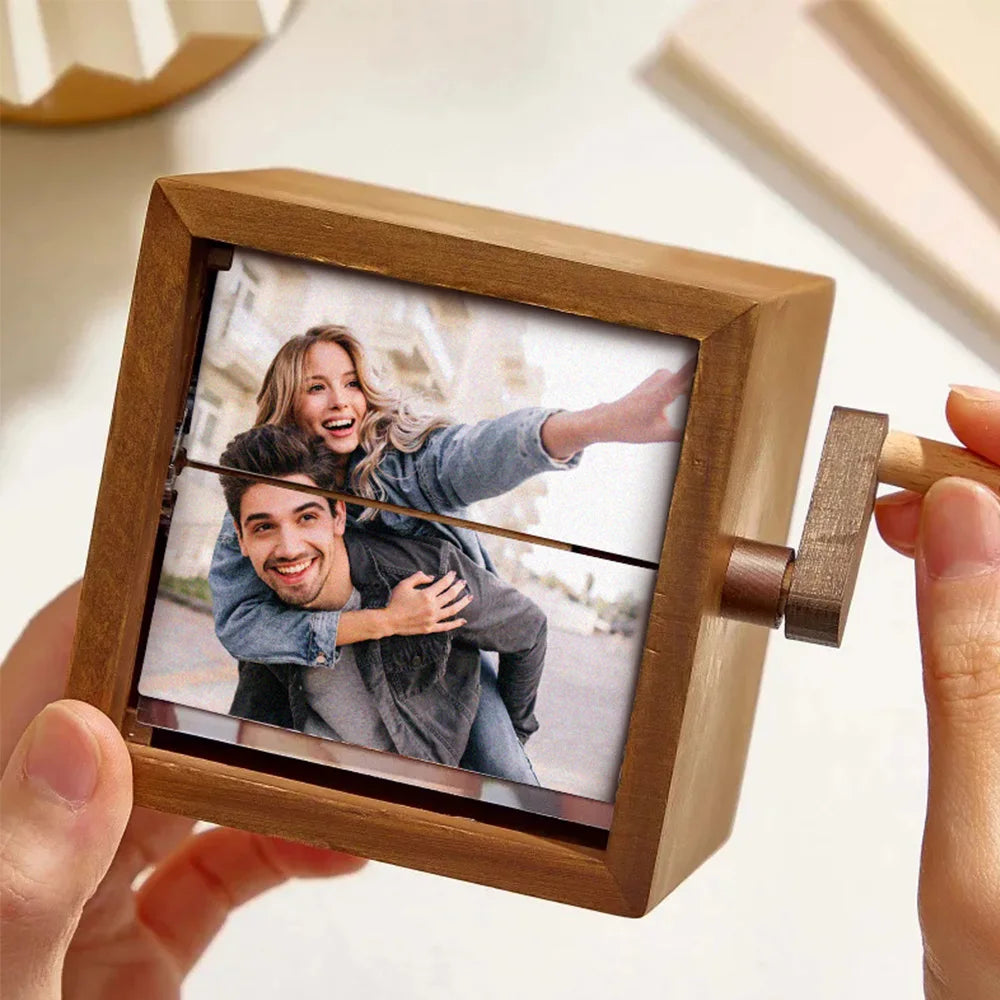 Hand Cranked Photo Flip book Box Solid wood slightly different colors
