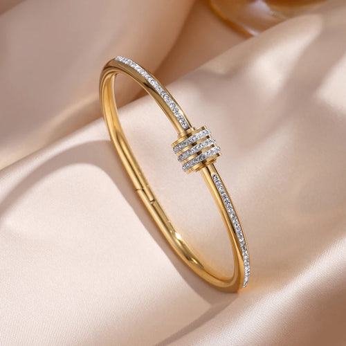 5/1pcs Sparkling Zirconia Inlaid Stainless Steel Bracelet Set