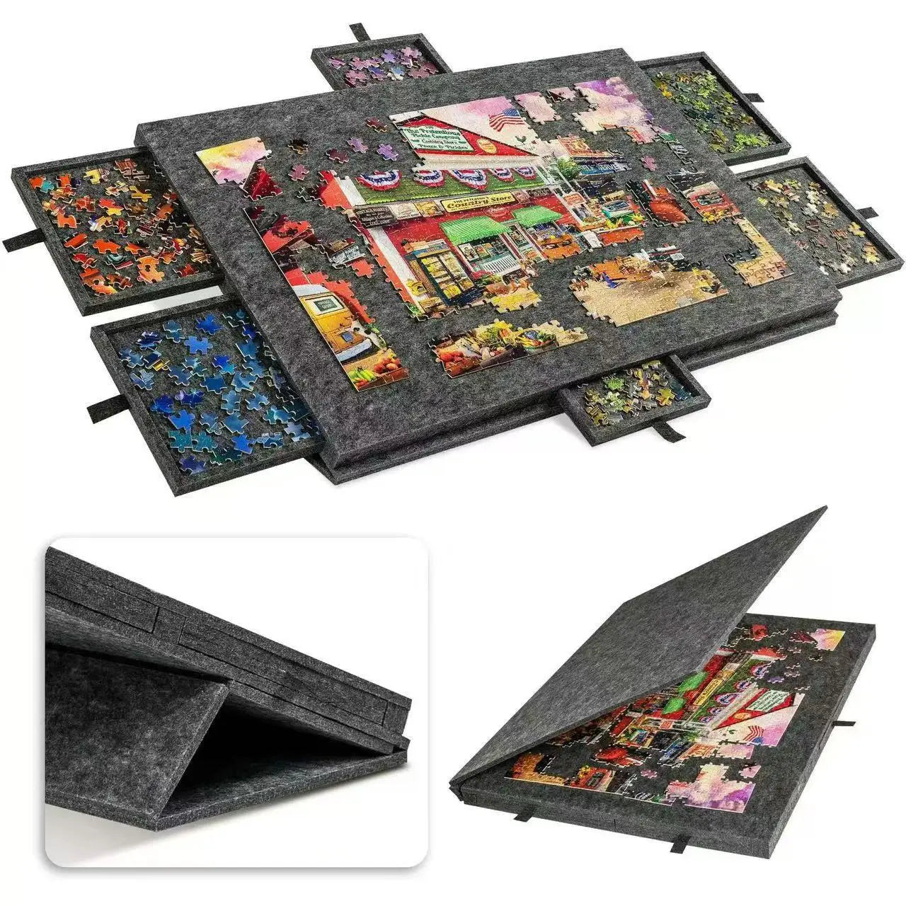1000pcs Puzzle Board W/6 Sliding Drawers