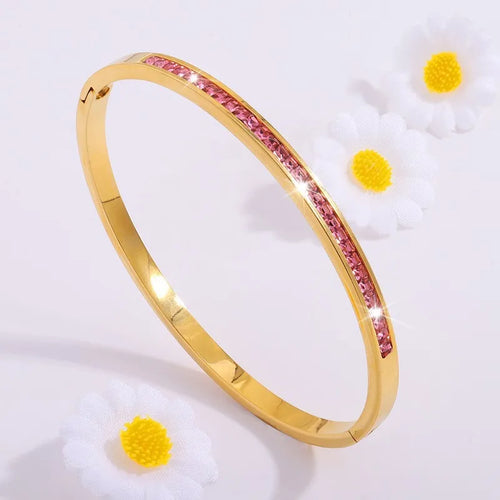 5/1pcs Sparkling Zirconia Inlaid Stainless Steel Bracelet Set