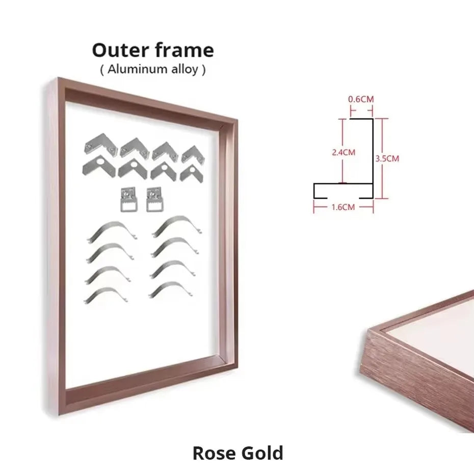 Customized DIY Frame Kit Gold Black Metal Aluminum Outer Frame and Wooden Inner Frame