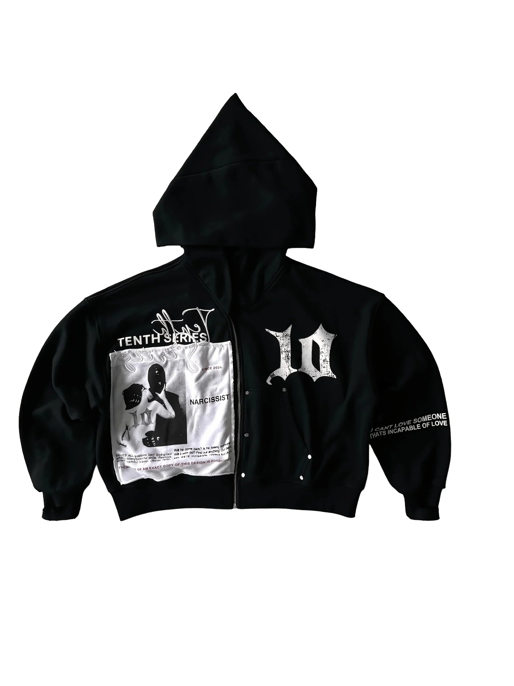 Men's Black Oversized Zip Up Hoodie "Tenth Series" Graphic Print Streetwear