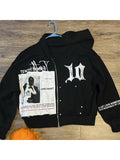 Men's Black Oversized Zip Up Hoodie "Tenth Series" Graphic Print Streetwear