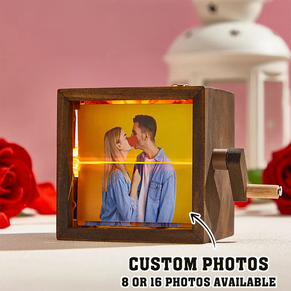 Hand Cranked Photo Flip book Box Solid wood slightly different colors