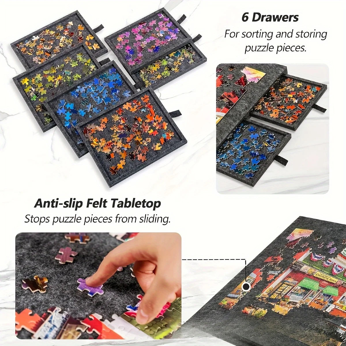 1000pcs Puzzle Board W/6 Sliding Drawers