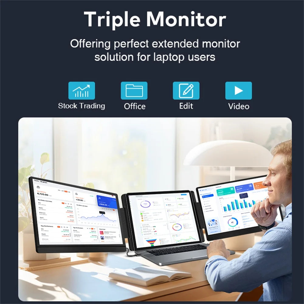 14 to 16 Inch Dual Screen Extender Display FHD IPS Triple Expandable Monitors
