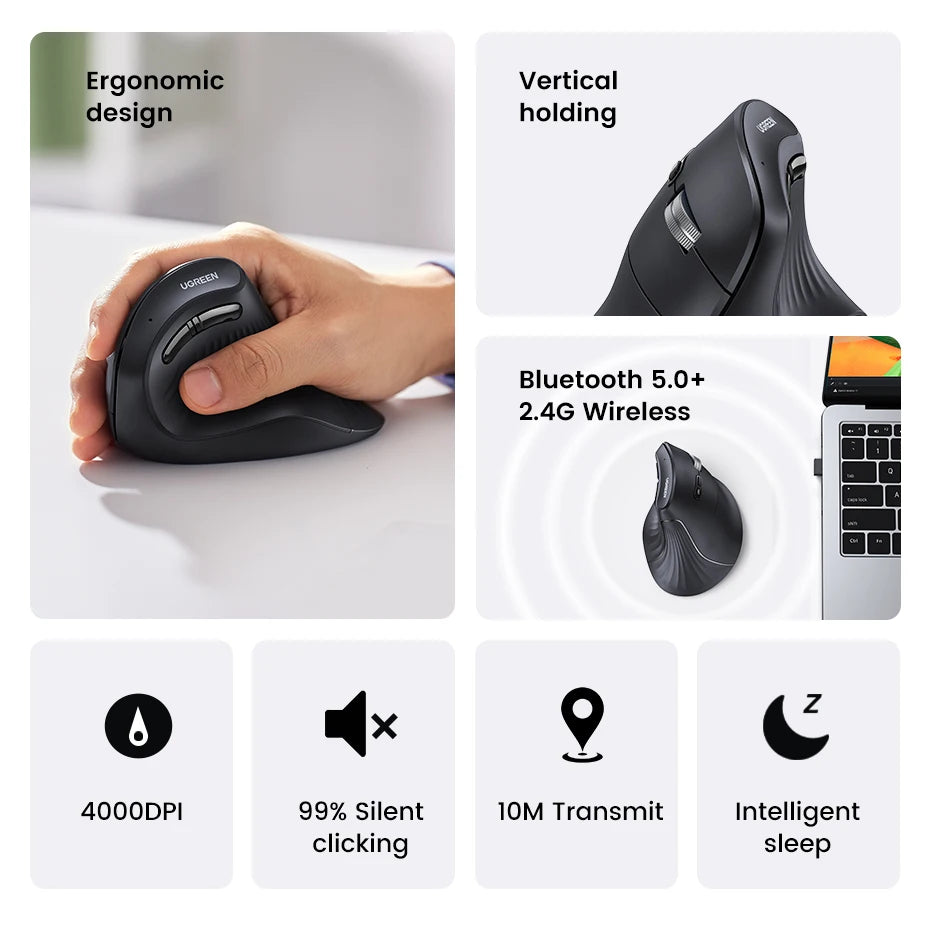Vertical Mouse Wireless Bluetooth  6 Mute Buttons for MacBook Tablet Laptops Computer PC