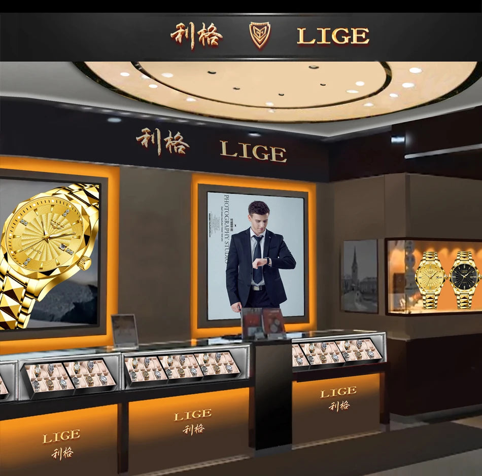 LIGE Brown Leather Men Watch Rotating Dial Las Vegas Roulette Desktop Theme