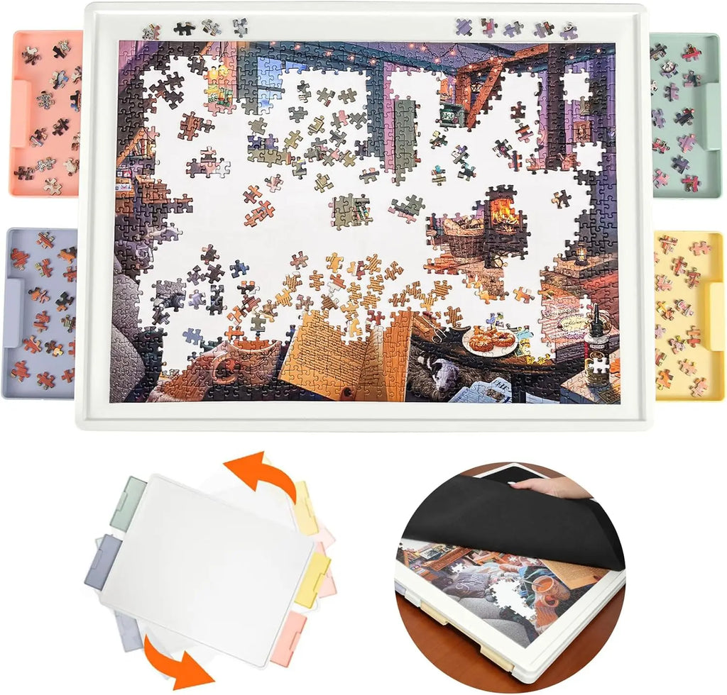 1000 Piece Rotating Plastic Puzzle Board with Drawers and Cover