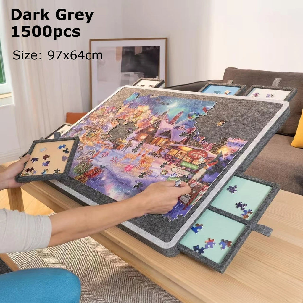 1000/1500pcs Puzzle Board with Stand Lid 6 Colored Drawers Foldable and Portable