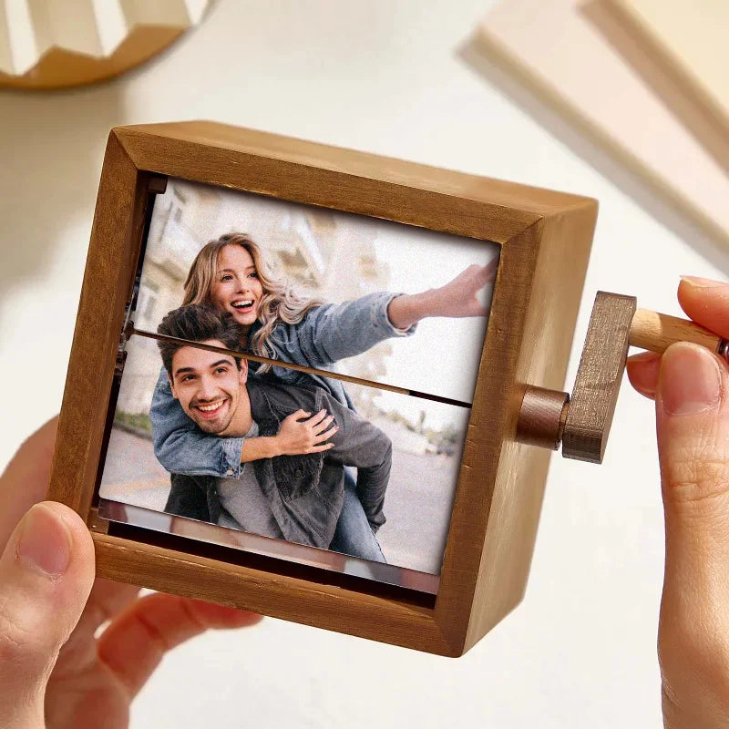 Hand Cranked Photo Flip book Box Solid wood slightly different colors