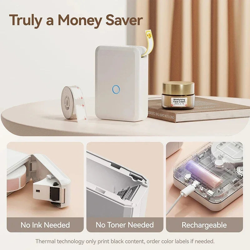Portable Mini Printer Thermal Adhesive Sticker Label Printer Inkless Label Maker For Mobile Label