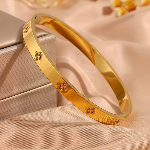 5/1pcs Sparkling Zirconia Inlaid Stainless Steel Bracelet Set