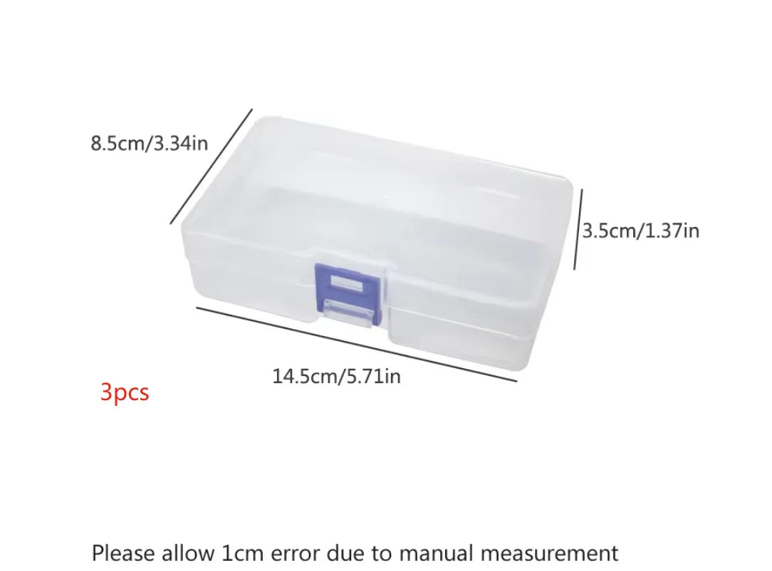 5 transparent plastic storage boxes