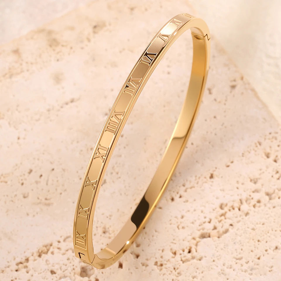 5/1pcs Sparkling Zirconia Inlaid Stainless Steel Bracelet Set