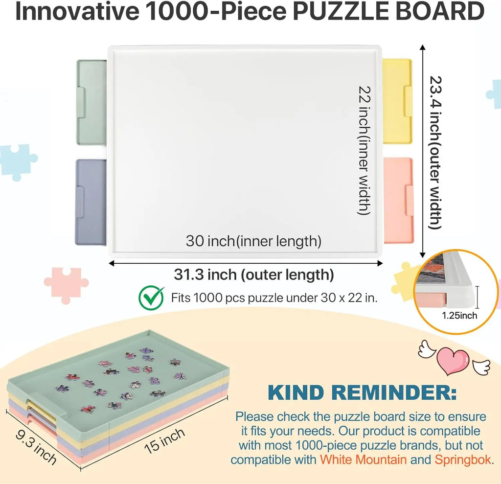 1000 Piece Rotating Plastic Puzzle Board with Drawers and Cover