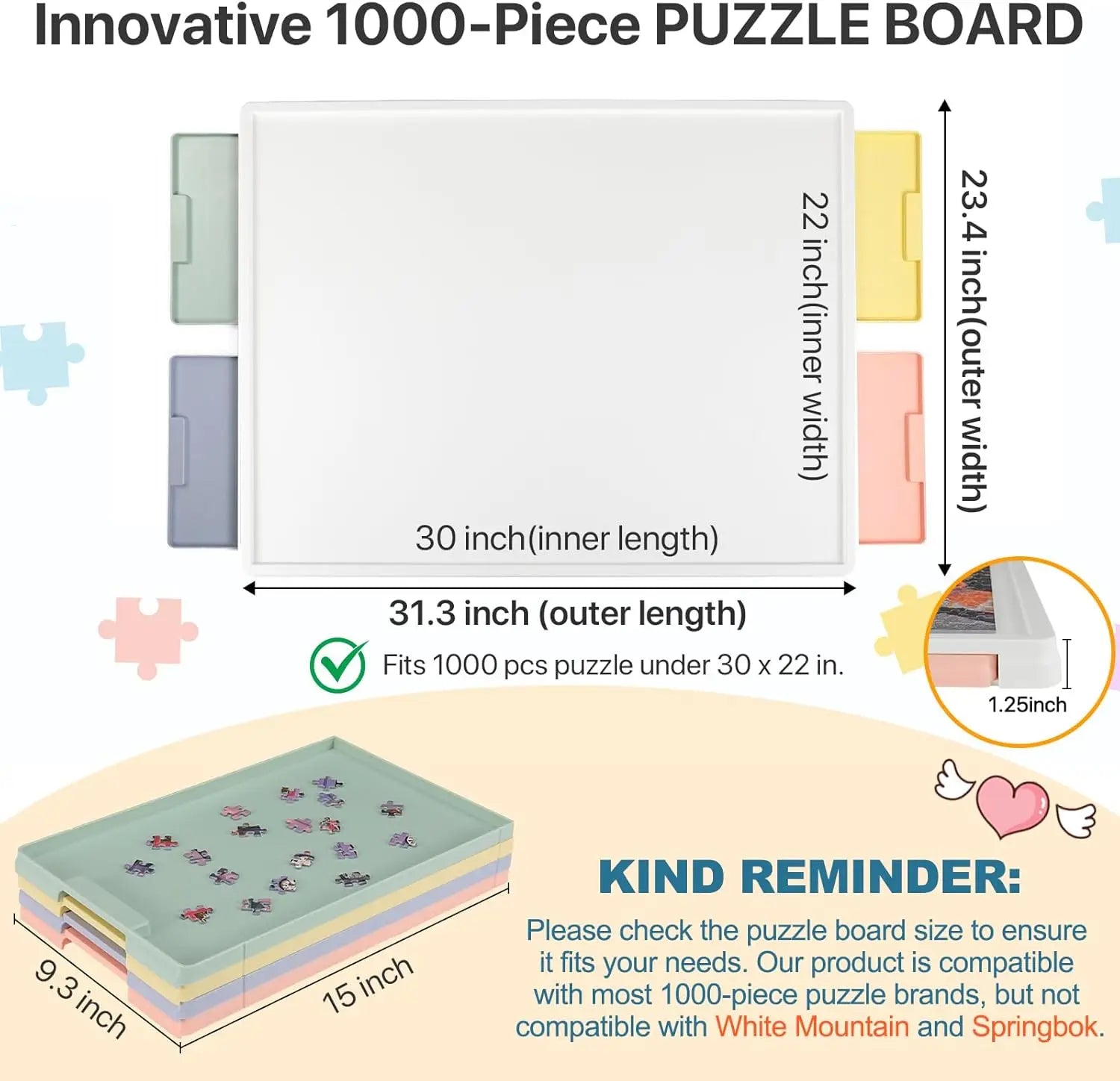 1000 Piece Rotating Plastic Puzzle Board with Drawers and Cover