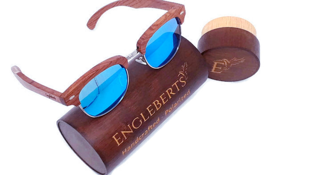 Handcrafted Brazilian Pear Wood Sunglasses Ice Blue Polarized Lenses