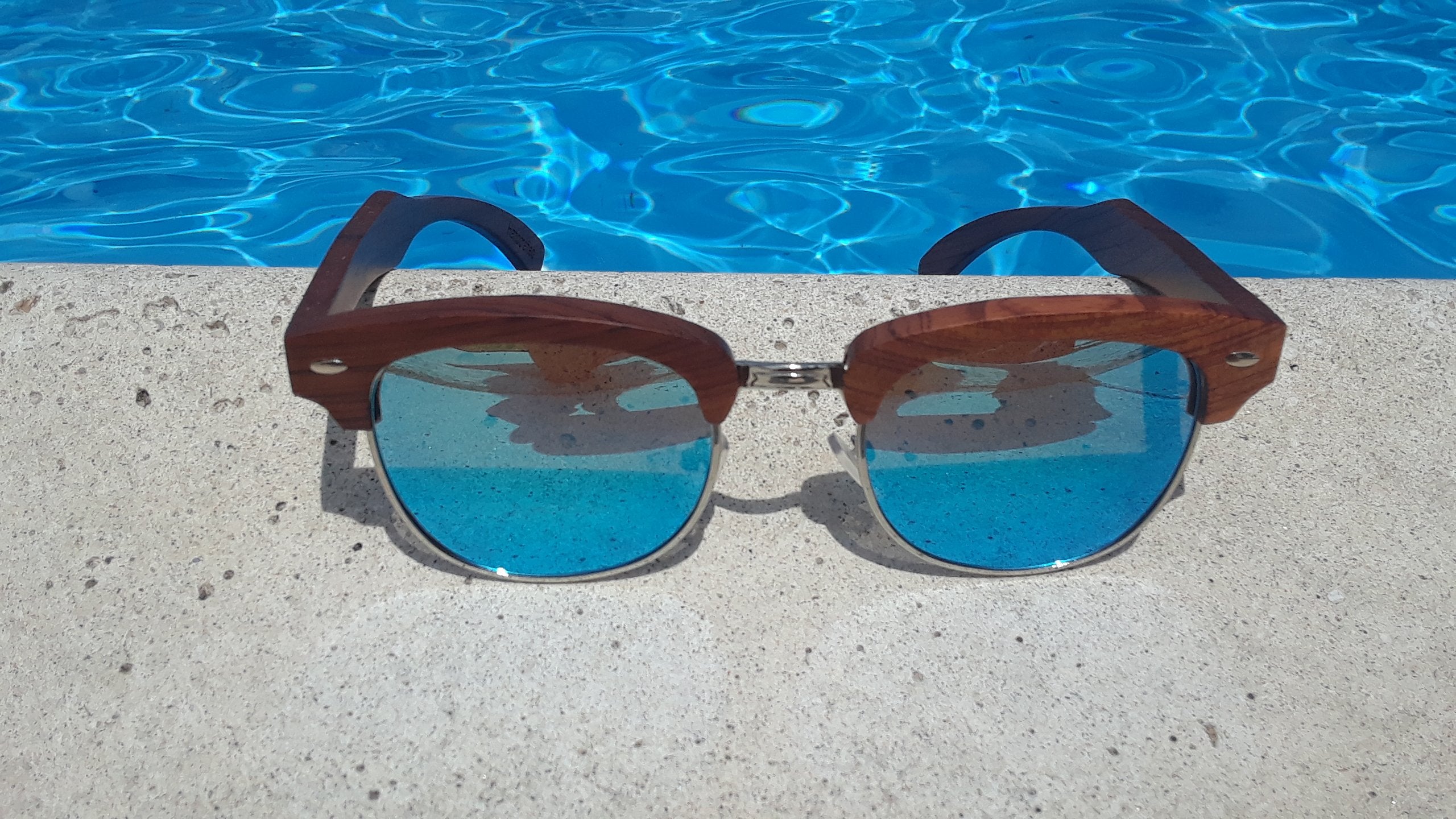 Handcrafted Brazilian Pear Wood Sunglasses Ice Blue Polarized Lenses