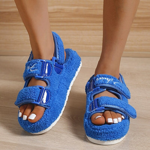 Thick Sole Slide Sandals for Women, Soft Plush Platform Slides