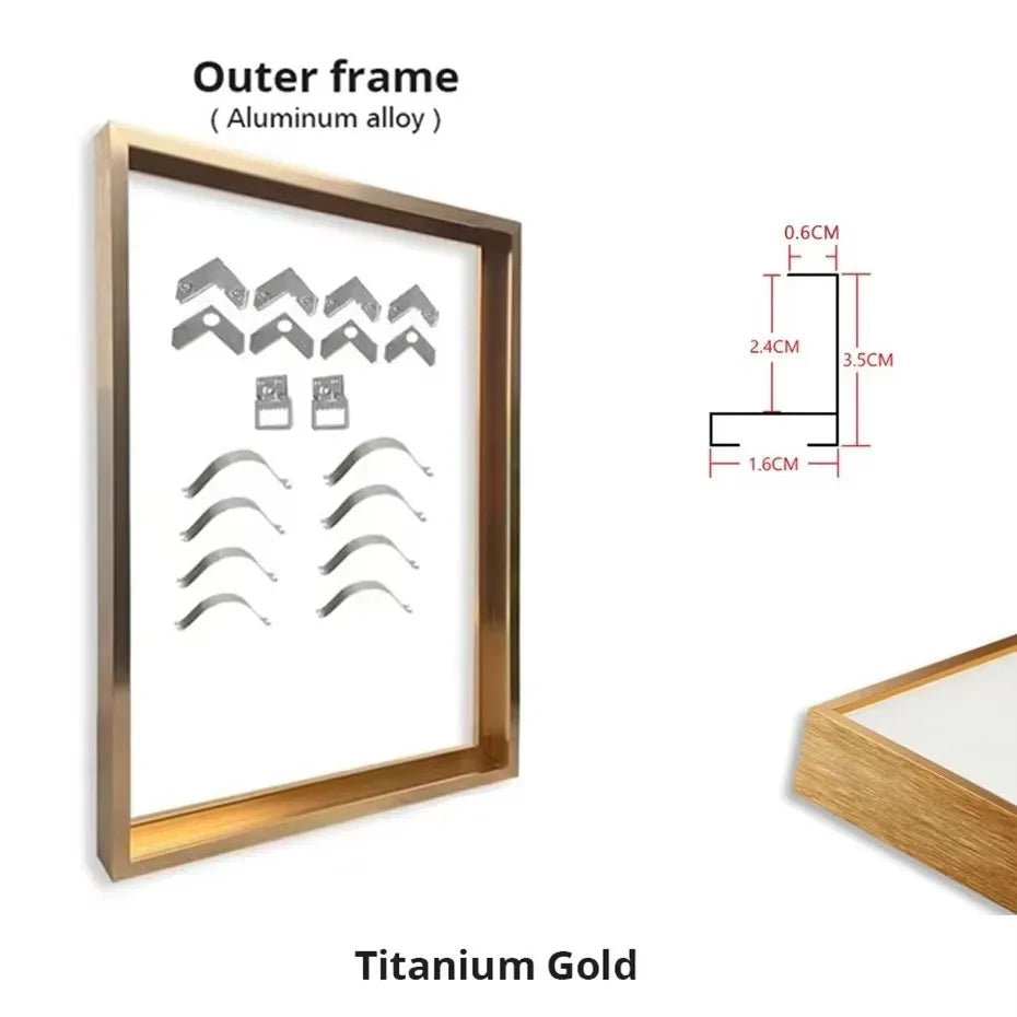 Customized DIY Frame Kit Gold Black Metal Aluminum Outer Frame and Wooden Inner Frame