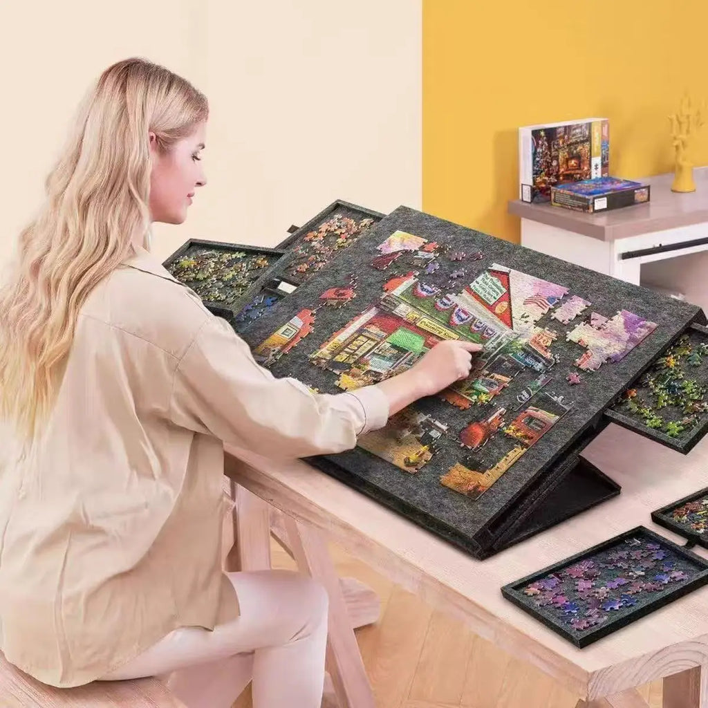 1000pcs Puzzle Board W/6 Sliding Drawers