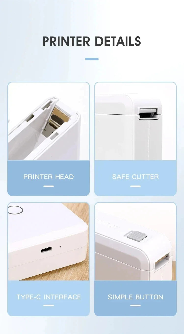 Portable Mini Printer Thermal Adhesive Sticker Label Printer Inkless Label Maker For Mobile Label