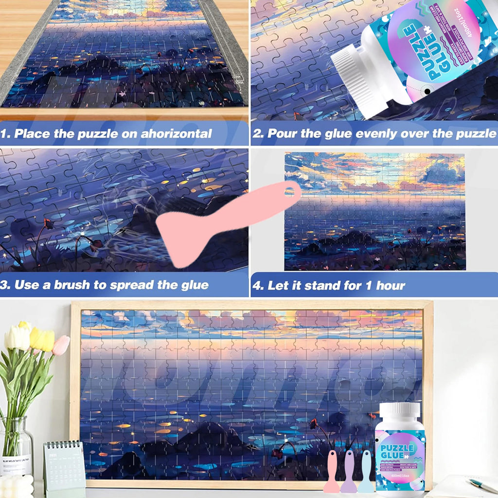 Jigsaw Puzzle Glue with Applicator Laminates and Preserves Finished Jigsaw Puzzles