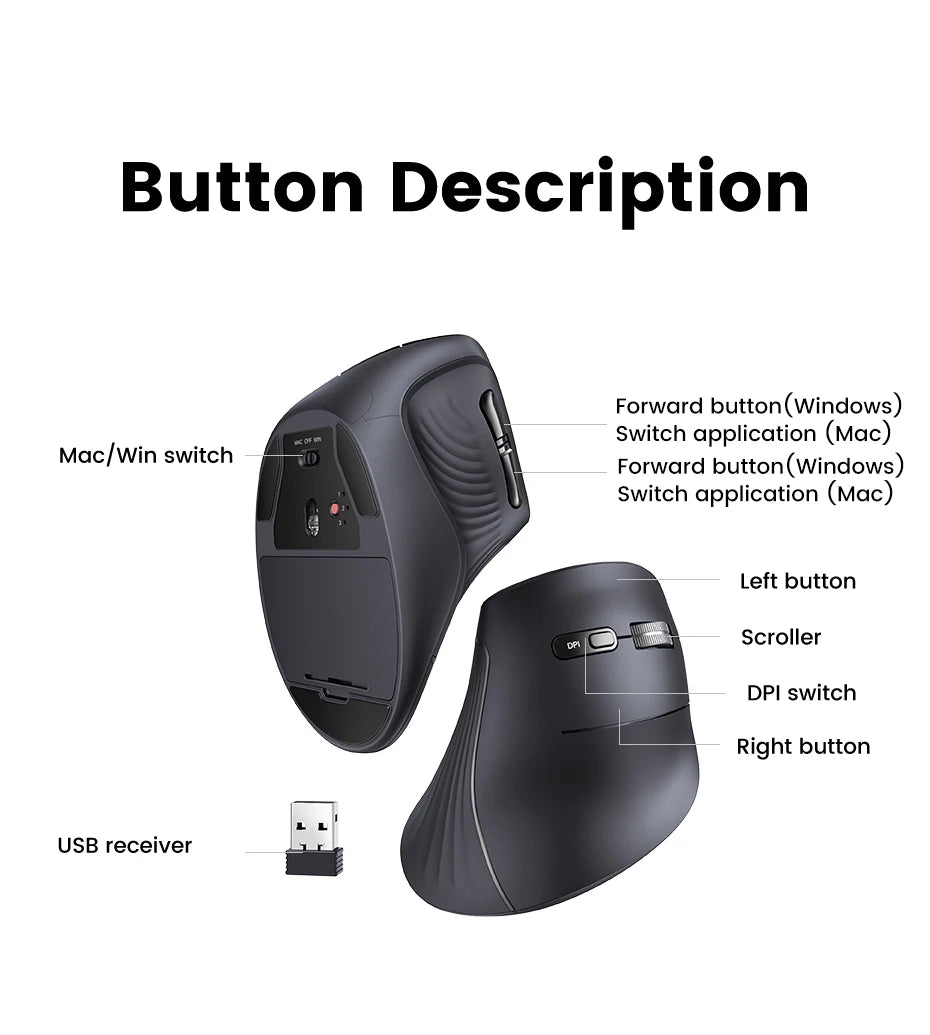 Vertical Mouse Wireless Bluetooth  6 Mute Buttons for MacBook Tablet Laptops Computer PC
