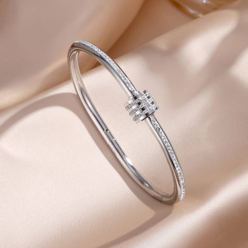 5/1pcs Sparkling Zirconia Inlaid Stainless Steel Bracelet Set