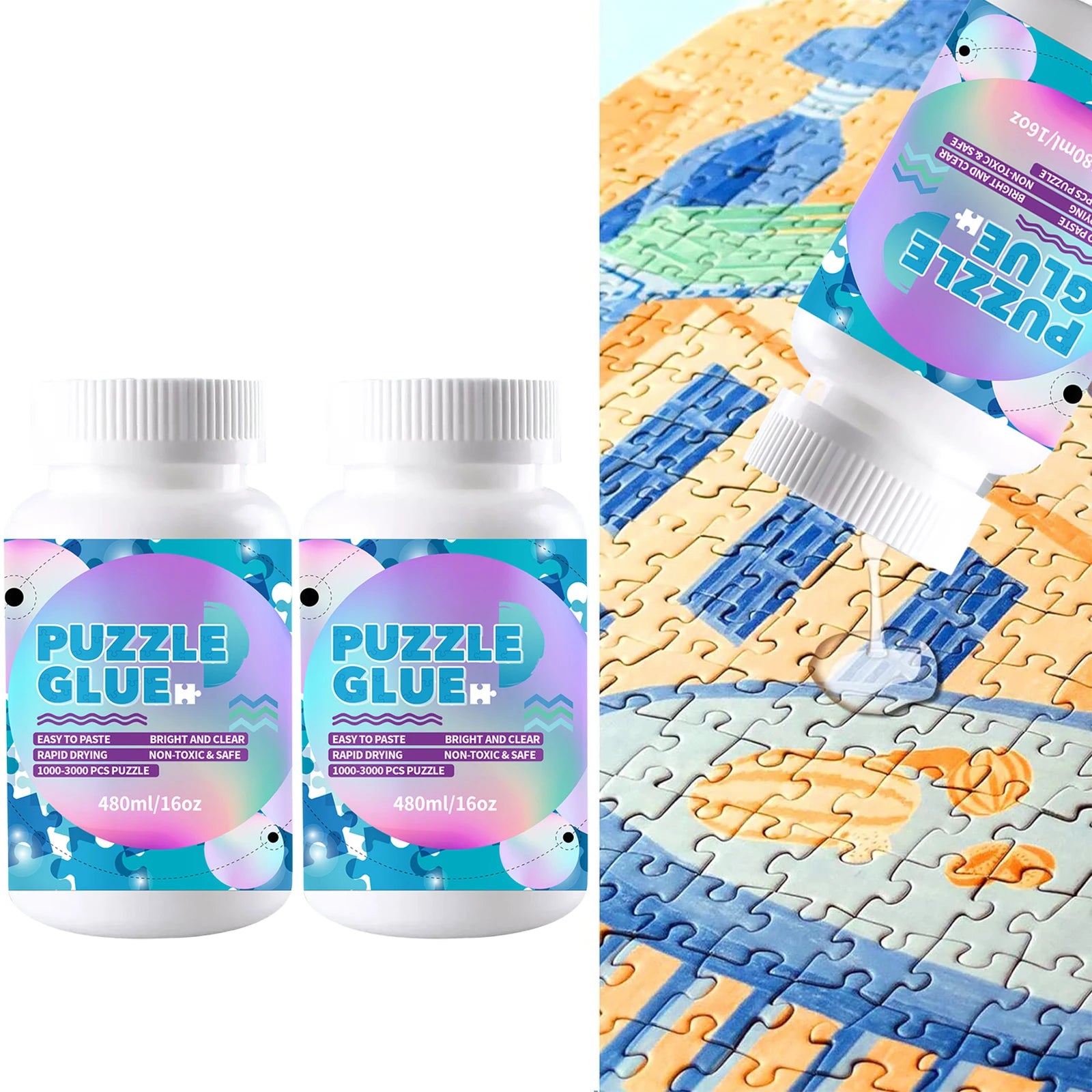 Jigsaw Puzzle Glue with Applicator Laminates and Preserves Finished Jigsaw Puzzles