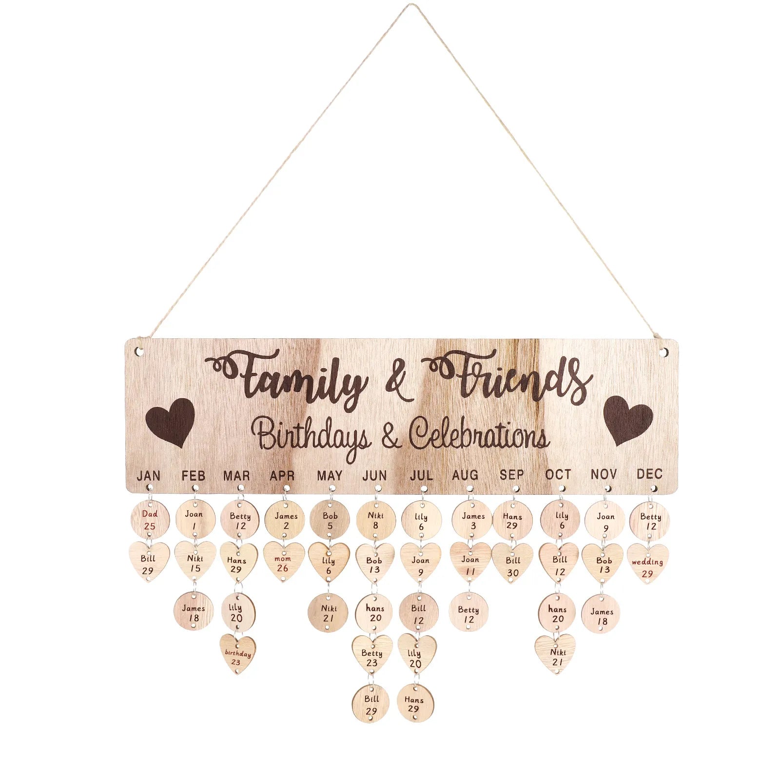 Vintage Wood Calendar Plaque Hanging Board 50 Round 50 Heart Wooden Slices