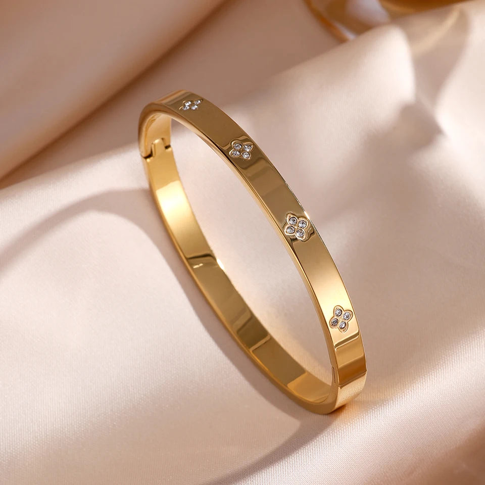 5/1pcs Sparkling Zirconia Inlaid Stainless Steel Bracelet Set