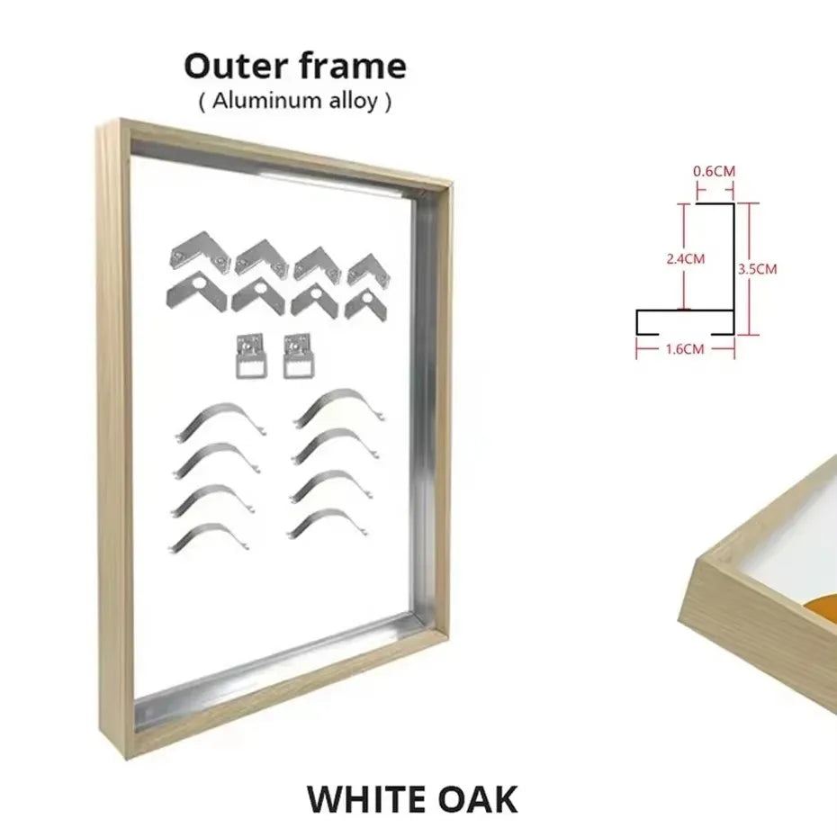 Customized DIY Frame Kit Gold Black Metal Aluminum Outer Frame and Wooden Inner Frame