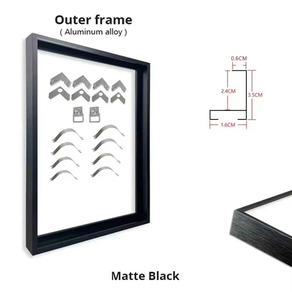 Customized DIY Frame Kit Gold Black Metal Aluminum Outer Frame and Wooden Inner Frame