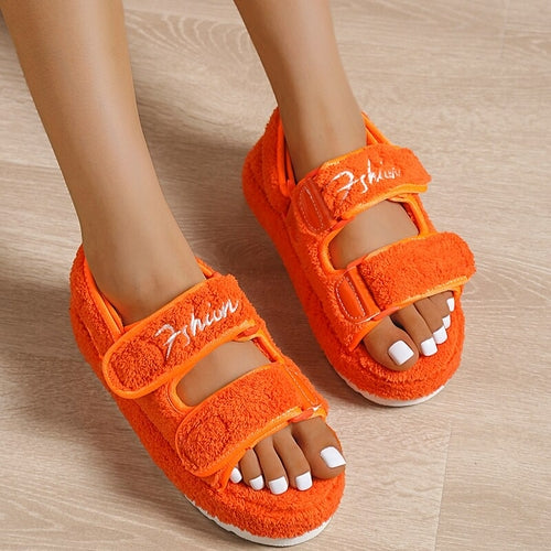 Thick Sole Slide Sandals for Women, Soft Plush Platform Slides