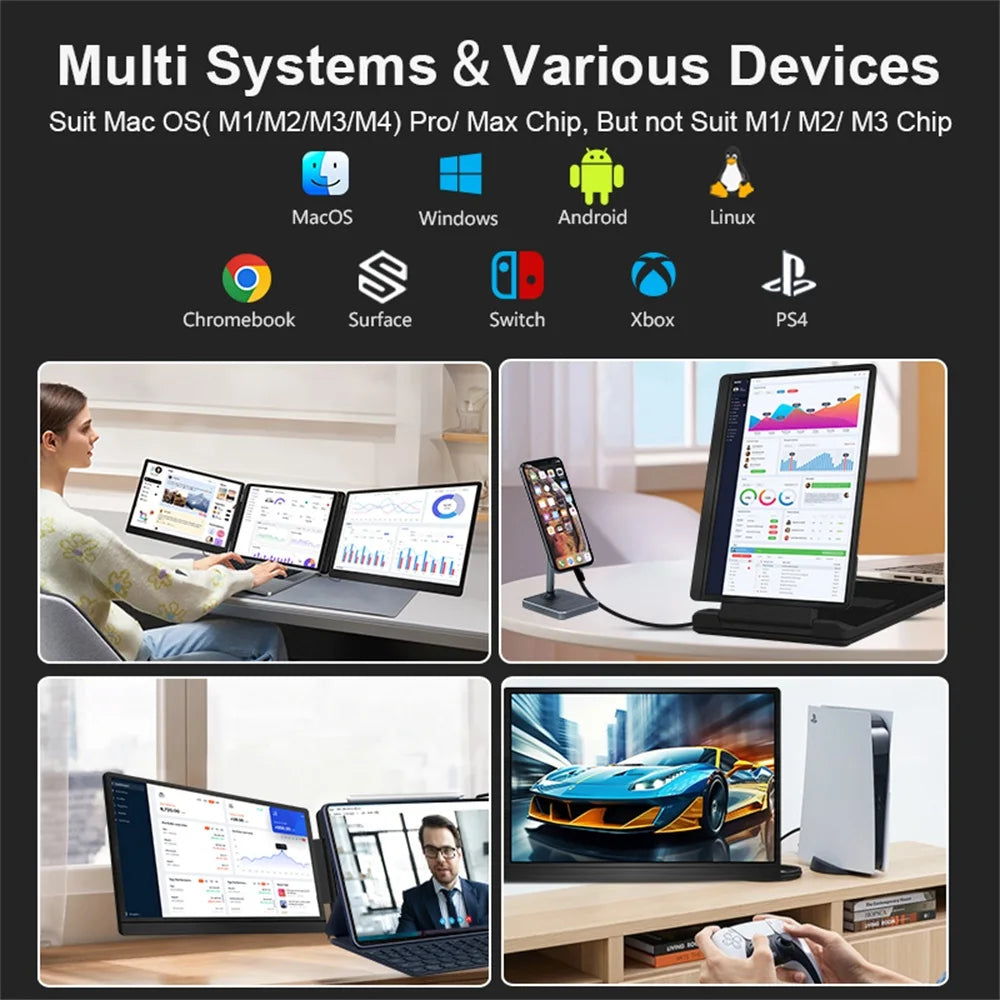 14 to 16 Inch Dual Screen Extender Display FHD IPS Triple Expandable Monitors
