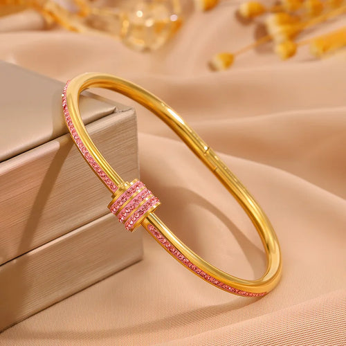 5/1pcs Sparkling Zirconia Inlaid Stainless Steel Bracelet Set