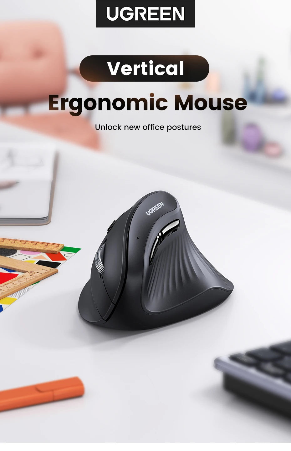 Vertical Mouse Wireless Bluetooth  6 Mute Buttons for MacBook Tablet Laptops Computer PC