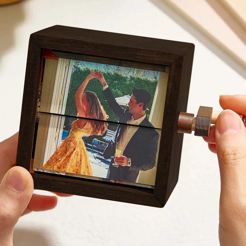 Hand Cranked Photo Flip book Box Solid wood slightly different colors