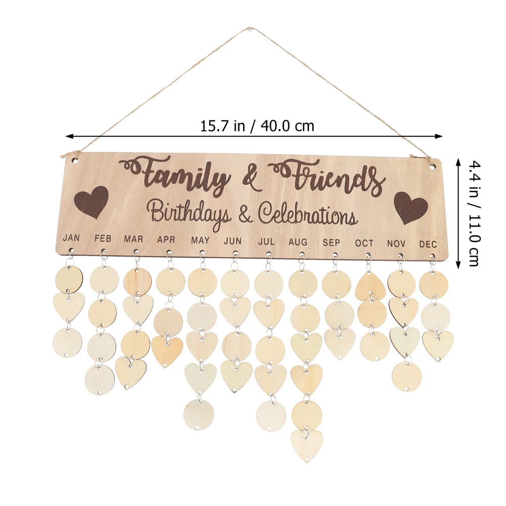 Wooden Hanging DIY Calendar Reminder Board with 50 Round Pendants and 50 Heart Shaped Pendants