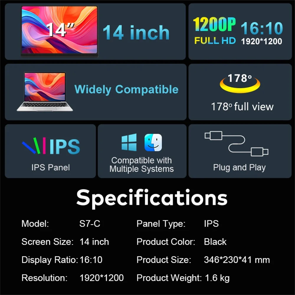 14 to 16 Inch Dual Screen Extender Display FHD IPS Triple Expandable Monitors