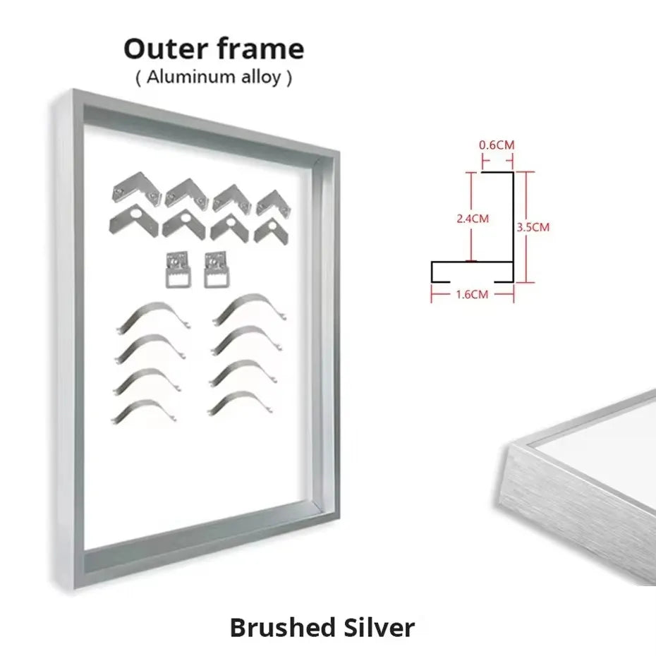 Customized DIY Frame Kit Gold Black Metal Aluminum Outer Frame and Wooden Inner Frame