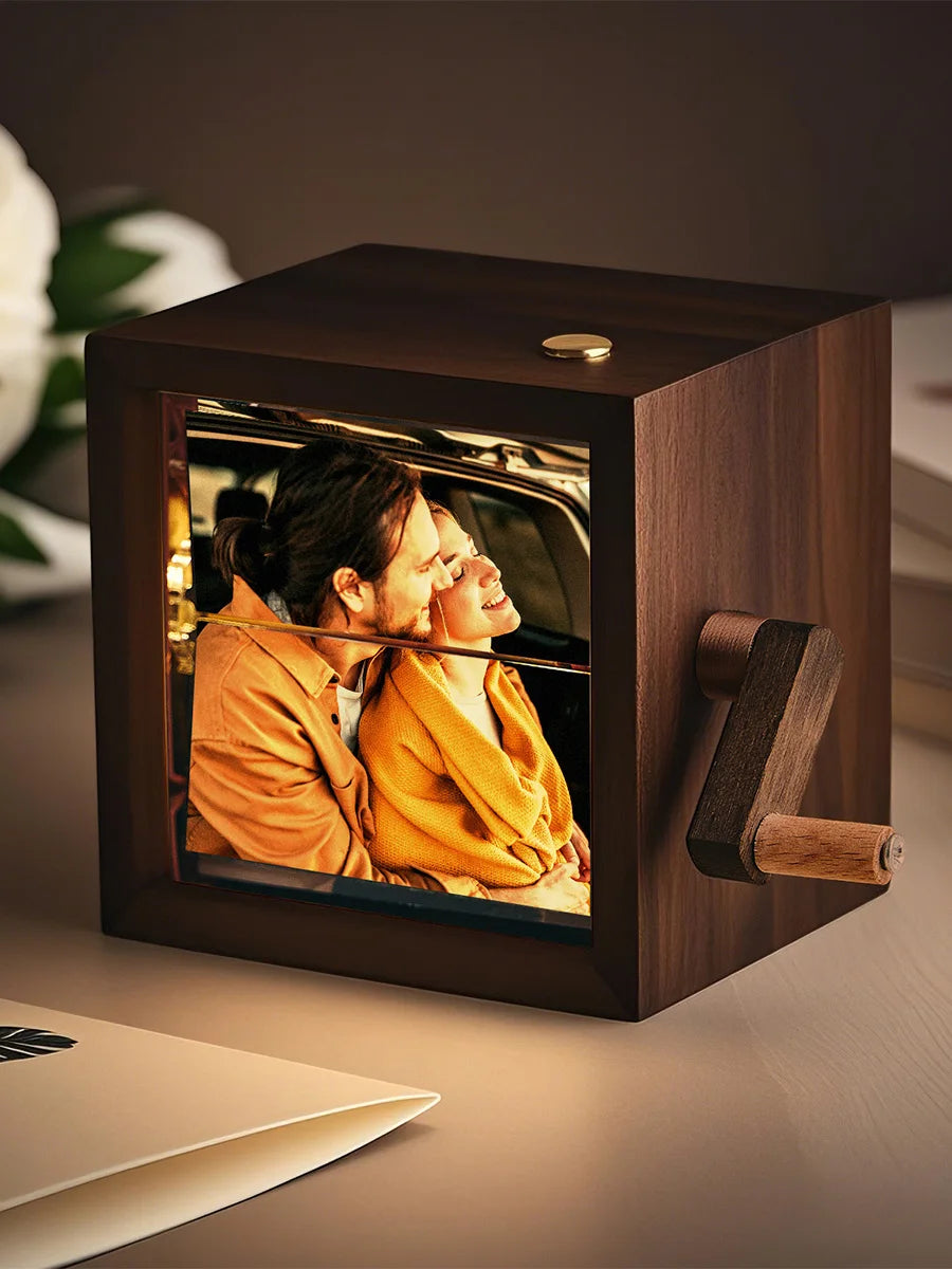 Hand Cranked Photo Flip book Box Solid wood slightly different colors